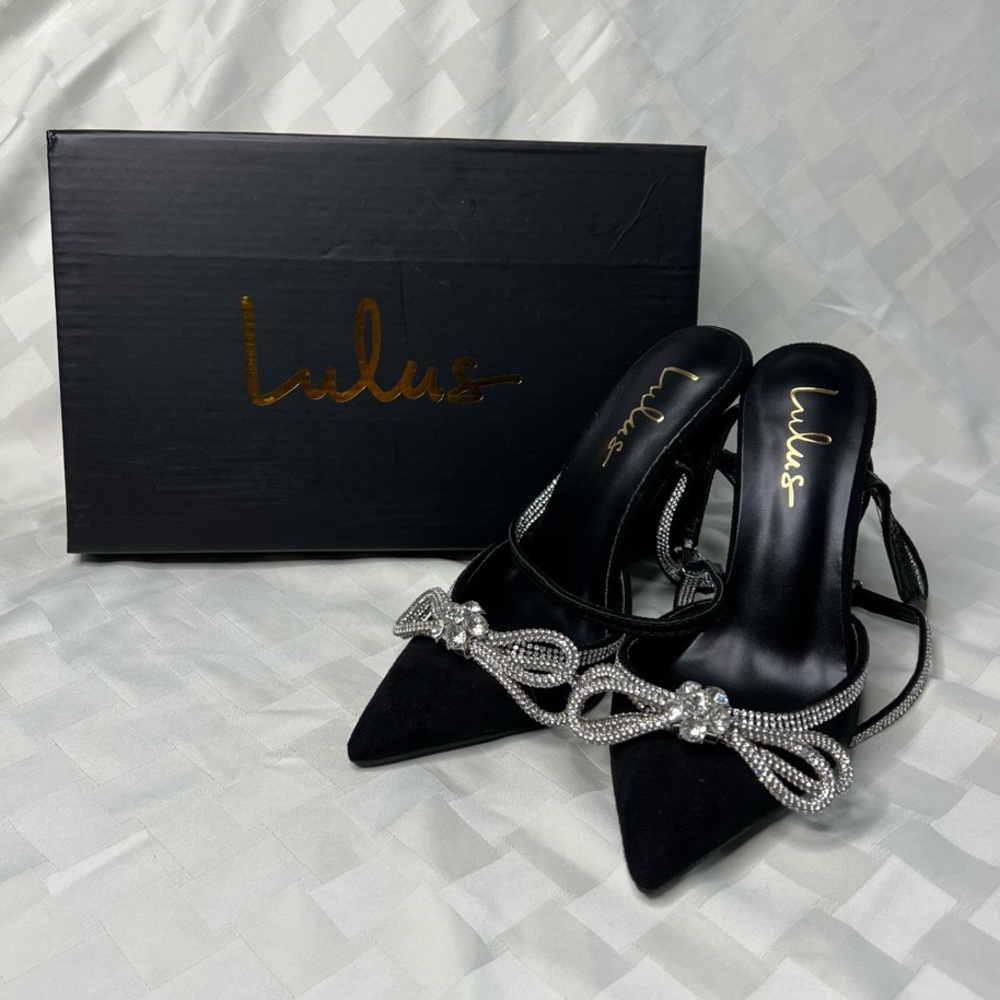 Lulu's Black and Silver Stiletto Heels with Chain Ankle Strap